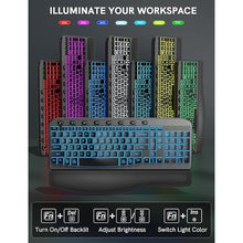 Load image into Gallery viewer, SABLUTE Ergonomic Wireless Keyboard and Mouse Combo - Wave Keyboard with Soft Leather Wrist Rest, Resistant Keys, RGB Backlit Rechargeable Set for PC/Mac/Chromebook (Black)
