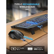 Load image into Gallery viewer, SABLUTE Ergonomic Wireless Keyboard and Mouse Combo - Wave Keyboard with Soft Leather Wrist Rest, Resistant Keys, RGB Backlit Rechargeable Set for PC/Mac/Chromebook (Black)
