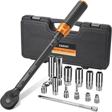 Load image into Gallery viewer, 14 PCS Swivel Magnetic Spark Plug Socket Set with Torque Wrench 3/8 Inch Drive, 5-45 Ft.lb 72 Tooth Click Torque Wrench with Universal Joint, Extension Bar, Bits for Easy Spark Plug Removal
