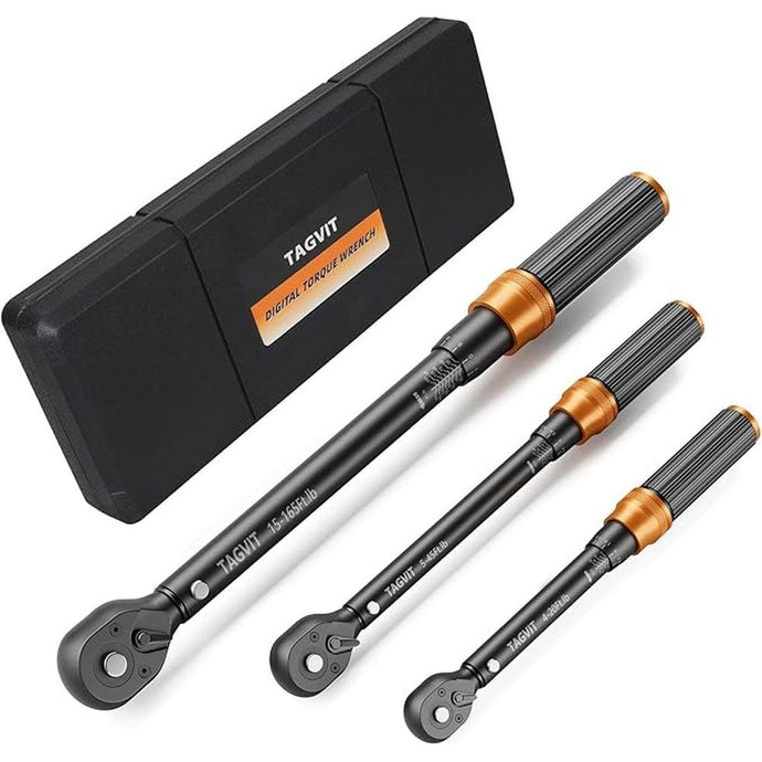 1/4 3/8 1/2-inch Drive Click Torque Wrench, 3Pcs 4-20Ft.lb, 5-45Ft.lb, 15-165Ft.lb Torque Wrench Set with ±3% Accuracy, 72-Tooth, Dual-Direction for Bike, Motorcycle, Car Repair