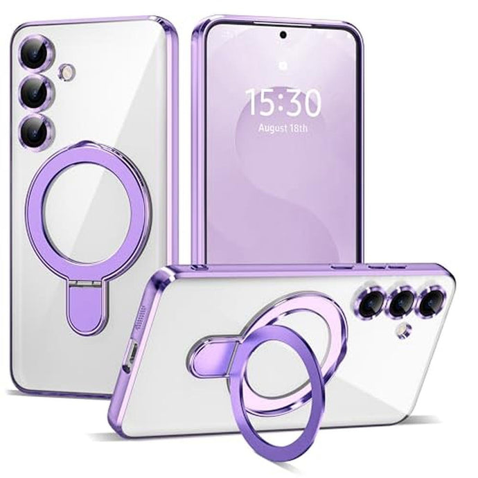 ETPESOK Compatible with Samsung Galaxy S25 Plus Case with Magnetic Ring Stand Compatible with Mag-Safe Full Camera Lens Protector Plating Clear Phone Case for S25 Plus 6.7 , Light Purple