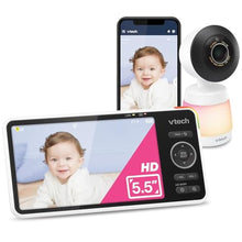 Load image into Gallery viewer, VTech Smart WiFi Baby Monitor, 2K Camera, 5.5-inch HD IPS Screen, Crystal Clear Infrared Night Vision, Pan-Tilt, 24x Zoom, 2-Way Talk, Multi-color Night Light, Soothing Sounds, Free App: Smart HD Plus
