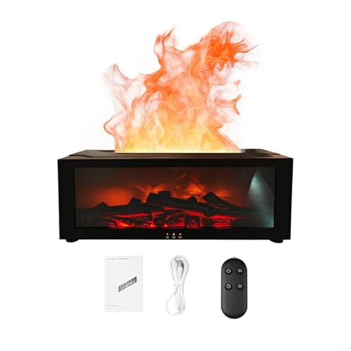 3D Flame Fireplace Humidifier Quiet Aroma Diffuser with Controller 150ml Essential Oil Diffuser Colorful Light Modes for Home Office(Black)