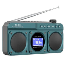 Load image into Gallery viewer, SEMIER Small Digital FM Radio Bluetooth Speaker, Handheld Rechargeable Radio Wireless Speaker, LCD Display, Double Speakers, Headphone Jack, Support USB/Micro SD Card MP3 Play for Home Outdoor
