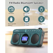 Load image into Gallery viewer, SEMIER Small Digital FM Radio Bluetooth Speaker, Handheld Rechargeable Radio Wireless Speaker, LCD Display, Double Speakers, Headphone Jack, Support USB/Micro SD Card MP3 Play for Home Outdoor
