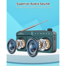 Load image into Gallery viewer, SEMIER Small Digital FM Radio Bluetooth Speaker, Handheld Rechargeable Radio Wireless Speaker, LCD Display, Double Speakers, Headphone Jack, Support USB/Micro SD Card MP3 Play for Home Outdoor
