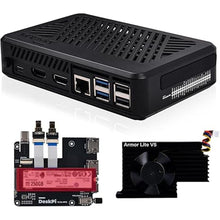 Load image into Gallery viewer, GeeekPi DeskPi Lite Pi5 Case with Power Button,PCIe to M.2 HAT,Active Cooler, and Dual Full-Size HDMI for Raspberry Pi 5, Supports M.2 NVMe M-Key 2230/2242/2260/2280 SSDs
