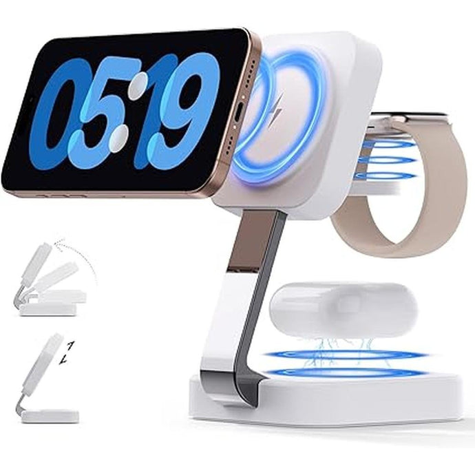 2025 Magnetic Foldable 3-in-1 Charger, Wireless Charger Station, Travel for iPhone 16 15 14 13 12 Pro Max Plus, Charger Holder for Apple Watch Series and Air pod 4 3 2 Pro, Gift for Men/Women(White)