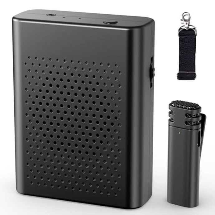 Wireless Voice Amplifier with Wireless Lavalier Lapel Microphone, PA System, Portable Speaker and Cordless Omnidirectional Condenser Recording Mic for Teacher, Streaming,Classroom,Speech, Meeting,Yoga