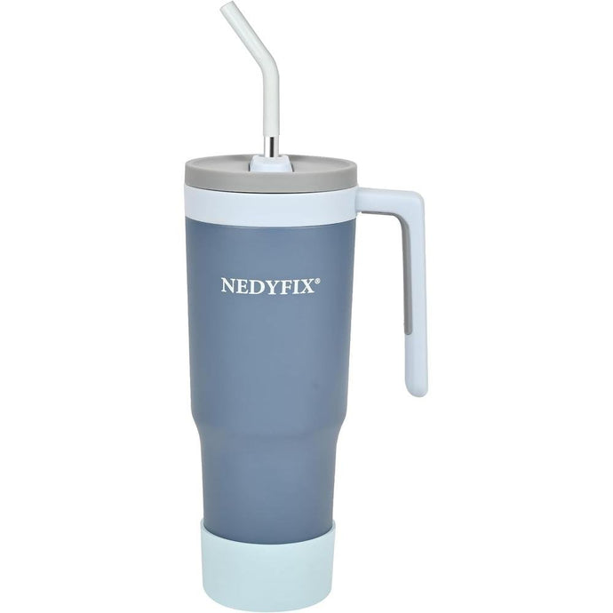 40 oz Tumbler with Handle and Straw Stainless Steel Water Bottle Car Cup Holder Friendly Travel Mug Cup-Dark Blue