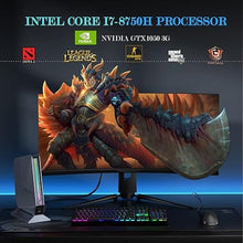 Load image into Gallery viewer, Mini PC, Intel I7-8750H (8C/16T up to 4.1GHz), GTX 1050 3GB Dual Graphics Gaming Mini Computer with RGB Lights, 16GB DDR4 512GB NVMe SSD, 2X HDMI + Type-C, 11AC Wi-Fi, Win 11 Pro
