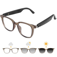 Load image into Gallery viewer, Bluetooth Audio Smart Glasses, Blue Light Glasses for Women Men, Remote Shooting, Open Ear Sound Mic &amp;Speakers, Magnetic Charging, Color-Changing &amp; Polarized Lenses, Voice Assistant (GS07-Brown)
