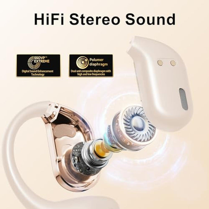 FYSUCSI Open Ear Bluetooth Headphones Wireless Earbuds with Earhook 50H Playback Air Conduction Sweatproof Sports Ear Buds Touch Control Earphones for Running,Workout