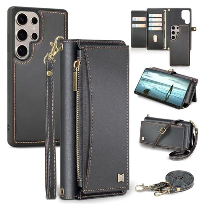 BLISLIAR for Samsung Galaxy S25 Ultra Wallet Case with Card Holder Crossbody Wallet Strap, RFID Blocking Magnetic PU Leather Shockproof Protective Cover Samsung Galaxy S25 Ultra Case 6.9 ,Black