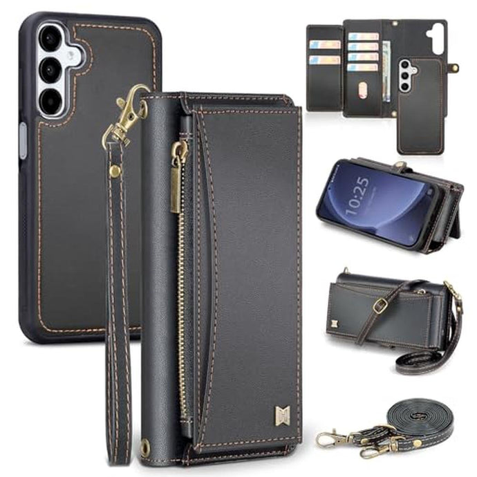 BLISLIAR for Samsung Galaxy S25 Wallet Case with Card Holder Crossbody Wallet Strap, RFID Blocking Magnetic PU Leather Shockproof Protective Cover Samsung Galaxy S25 Case 6.1 ,Black