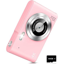 Load image into Gallery viewer, Digital Camera, Camera for Kids, UHD 4K 48MP Point and Shoot Digital Cameras with 64GB SD Card and 16X Digital Zoom Anti Shake, Compact Portable Small Gift for Boys Girls Students, Pink
