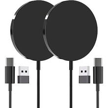 Load image into Gallery viewer, Magnetic Wireless Charger, 15W Max Magnet Fast Charging Pad for iPhone 16 Pro Max/16 Pro/16 Plus/16/15/14/13/12, Slim Mag Quick Charger with USB-A &amp; USB-C Charging Port(Black-2 Pack)
