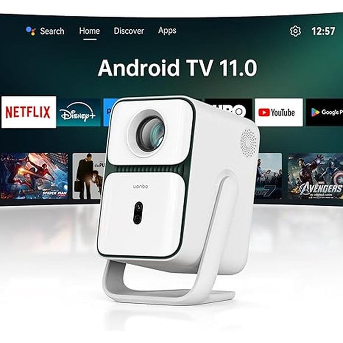 [Android TV 11.0 & Native 1080P] Smart Mini Projector with WiFi and Bluetooth, 120° Adjustable Stand, Auto Focus, 500 ANSI Outdoor Proyector, Wanbo T2 Ultra Portable Projector with Netflix 5,000+ Apps