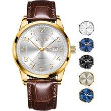 Load image into Gallery viewer, Taxau Mens Watches Brown Leather Watch Men Dress Watch Analog Vintage Casual Watch for Large Wrist Date Day Waterproof Wrist Watches for Men Gold-White Two Tone Luminous reloj para Hombre
