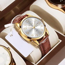 Load image into Gallery viewer, Taxau Mens Watches Brown Leather Watch Men Dress Watch Analog Vintage Casual Watch for Large Wrist Date Day Waterproof Wrist Watches for Men Gold-White Two Tone Luminous reloj para Hombre
