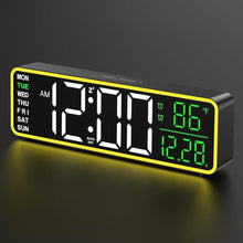 Load image into Gallery viewer, Alampan 9&quot; Digital Alarm Clocks for Bedroom, Large Display Corded Clock, Dual Alarm, with Night Light, LED Temperature Calendar, Electric, for Living Room, Nightstand, Desk, Auto DST(Green Temp&amp;Date)
