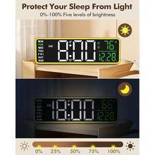 Load image into Gallery viewer, Alampan 9&quot; Digital Alarm Clocks for Bedroom, Large Display Corded Clock, Dual Alarm, with Night Light, LED Temperature Calendar, Electric, for Living Room, Nightstand, Desk, Auto DST(Green Temp&amp;Date)

