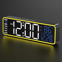 Load image into Gallery viewer, Alampan 9&quot; Digital Alarm Clocks for Bedroom, Large Display Corded Clock, Dual Alarm, with Night Light, LED Temperature Calendar, Electric, for Living Room, Nightstand, Desk, Auto DST(Blue Temp &amp; Date)
