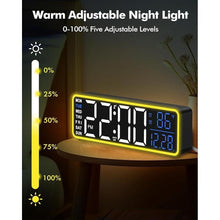 Load image into Gallery viewer, Alampan 9&quot; Digital Alarm Clocks for Bedroom, Large Display Corded Clock, Dual Alarm, with Night Light, LED Temperature Calendar, Electric, for Living Room, Nightstand, Desk, Auto DST(Blue Temp &amp; Date)
