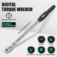 Load image into Gallery viewer, Digital Torque Wrench, 1/2-Inch Drive, 20-400 N.m/15-295 Ft.lb, LCD Display with Buzzer and LED Flash Alert, 4 Units, 2 Modes, 22 Inch Length
