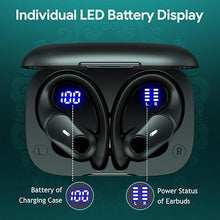 Load image into Gallery viewer, GOLREX Wireless Earbuds Bluetooth Headphones 80H Playtime Ear Buds with Wireless Charging Case &amp; Dual LED Power Display Over-Ear Earphones with Earhooks for Sports Running Workout Black
