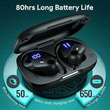 Load image into Gallery viewer, GOLREX Wireless Earbuds Bluetooth Headphones 80H Playtime Ear Buds with Wireless Charging Case &amp; Dual LED Power Display Over-Ear Earphones with Earhooks for Sports Running Workout Black
