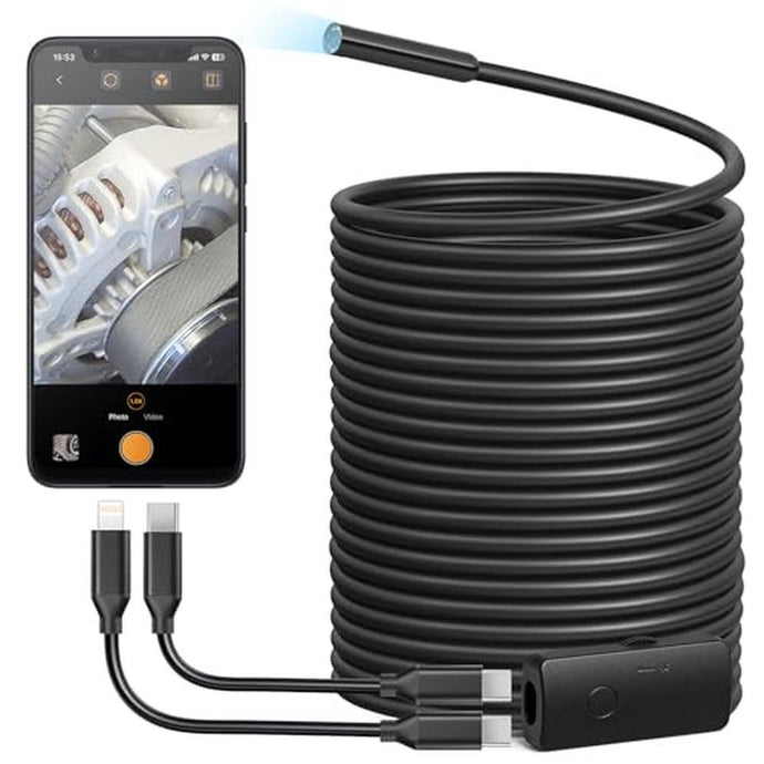 Anykit USB Endoscope Camera with 8 Adjustable LED Lights, Semi-Rigid Broscope Snake Camera, IP67 Waterproof Inspection Cam Compatible with iPhone and Android Devices (33ft)