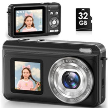 Load image into Gallery viewer, Digital Camera, Real 2.7K Dual-Screen Digital Camera for Photography Auto-Focus Vlogging Camera for YouTube Video 16x Zoom 32GB SD Card Anti Shake Compact Camera for Student Teen Boys Girls Kids
