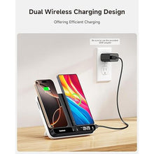 Load image into Gallery viewer, Dual Wireless Charger Stand, SwanScout 504, Foldable Wireless Charging Station Pad for iPhone 16/15/14 Series, Samsung S25/S24/S23, Pixel, Android Phones, AirPods/Galaxy Buds, Adapter Included
