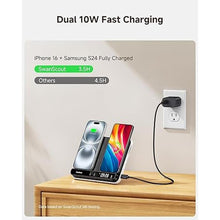 Load image into Gallery viewer, Dual Wireless Charger Stand, SwanScout 504, Foldable Wireless Charging Station Pad for iPhone 16/15/14 Series, Samsung S25/S24/S23, Pixel, Android Phones, AirPods/Galaxy Buds, Adapter Included
