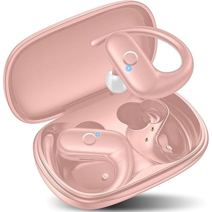 kurdene Wireless Earbuds Bluetooth Headphones Sport,Over Ear Buds with Deep Bass Sound,60Hrs Playtime Earphones Redesigned Comfort Fit with Earhooks for Running,Meeting,Workout-Pink