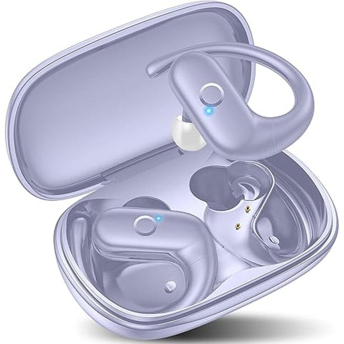 kurdene Wireless Earbuds Bluetooth Headphones Sport,Over Ear Buds with Deep Bass Sound,60Hrs Playtime Earphones Redesigned Comfort Fit with Earhooks for Running,Meeting,Workout-Purple