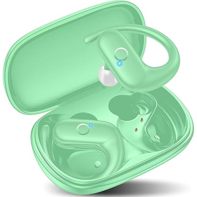 kurdene Wireless Earbuds Bluetooth Headphones Sport,Over Ear Buds with Deep Bass Sound,60Hrs Playtime Earphones Redesigned Comfort Fit with Earhooks for Running,Meeting,Workout-Mint Green