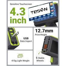 Load image into Gallery viewer, TESEN Upgraded Handheld Printer at 0.5 Inch Print Height with Sensor Printing on Production Line Use Fast Dry Ink to Print Date Time Logo Barcode QR Code Batch Number Anywhere (Works Over 16 Hours)
