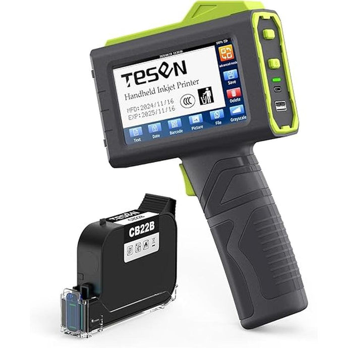 TESEN 2025 New Upgrade Handheld Inkjet Printer with 1/2 Inch (12.7mm) Printhead for Date Time Logo Batch Number QR Code Barcode Quick Drying Printing on Plastic Wood Carboard Metal Glass and More