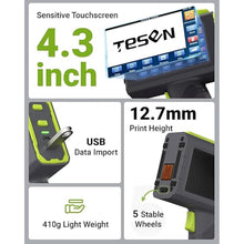 Load image into Gallery viewer, TESEN 2025 New Upgrade Handheld Inkjet Printer with 1/2 Inch (12.7mm) Printhead for Date Time Logo Batch Number QR Code Barcode Quick Drying Printing on Plastic Wood Carboard Metal Glass and More
