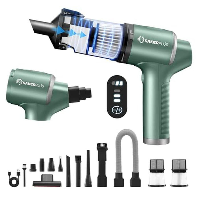 SakerPlus Hand Held Car Vacuum Cordless, 20000PA High Power Handheld Portable Vacuum & Air Duster for Car Home, 4-in-1 Mini Vacuum Cleaner with LED Display - Vacuuming, Blowing, Inflating & Deflating