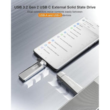 Load image into Gallery viewer, 256G External Portable SSD USB Solid State Drive, Up to 1000MB/s 3.2 Gen 2 Solid State, Type C + USB A Dual Drive for Phone/Android Laptops/Windows/Mac, Silver
