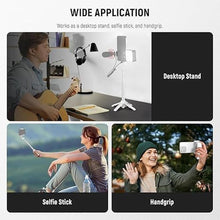 Load image into Gallery viewer, NEEWER Selfie Stick with Detachable Bluetooth Remote Shutter, Lightweight Foldable Travel Tripod for iPhone, 360° Phone Holder Cold Shoe for YouTube/TikTok Vlogs Live Streaming Photography, White, P15
