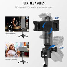 Load image into Gallery viewer, NEEWER Selfie Stick with Detachable Bluetooth Remote Shutter, Lightweight Foldable Travel Tripod for iPhone, 360° Phone Holder Cold Shoe for YouTube/TikTok Vlogs Live Streaming Photography, Black, P15
