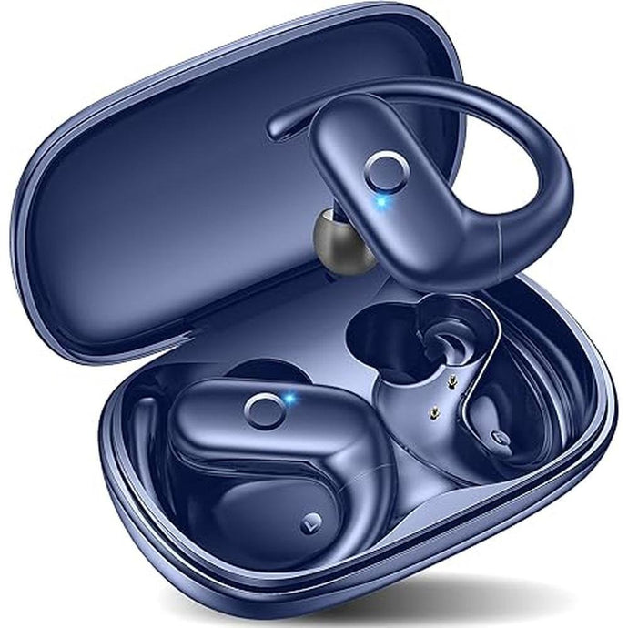 kurdene Wireless Earbuds Bluetooth Headphones Sport,Over Ear Buds with Deep Bass Sound,60Hrs Playtime Earphones Redesigned Comfort Fit with Earhooks for Running,Meeting,Workout-Blue