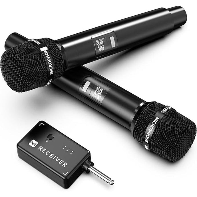 Wireless Microphones, Wireless Microphone with One-to-One Chip Connection, 40H Rechargeable Battery, 200FT Range, Plug and Play, Ergonomic Design,Less Latency Microphone for Singing, Speech, Party
