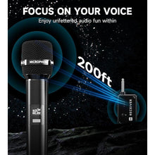 Load image into Gallery viewer, Wireless Microphones, Wireless Microphone with One-to-One Chip Connection, 40H Rechargeable Battery, 200FT Range, Plug and Play, Ergonomic Design,Less Latency Microphone for Singing, Speech, Party
