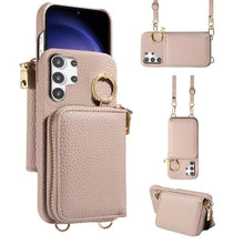Load image into Gallery viewer, Furiet Wallet Case for Samsung Galaxy S25 Ultra 5G with Shoulder Strap Ring Buckle, Luxury PU Leather Zipper Flip Organ Purse, Credit Card Holder Stand Phone Cover for S25Ultra 25S S 25 25Ultra Khaki
