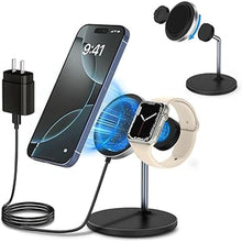 Load image into Gallery viewer, 2 in 1 Magnetic Wireless Charger for iPhone, 15W Fast Charging Station for Apple Devices, Detachable Wireless Charger Stand for iPhone 16/15/14/13/12 Series &amp; Apple Watch (PD 25W Adapter Included)
